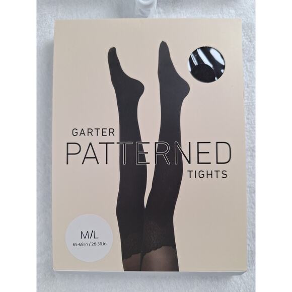 Forever 21 Women's Garter Black Patterned Tights Fall S/M & M/L - Picture 4 of 10